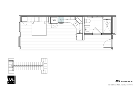 a floor plan of a small house with a bedroom and a living room